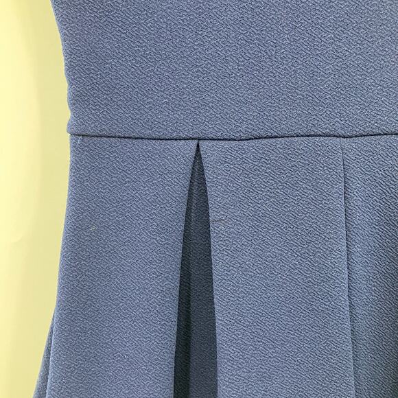 ModCloth Navy Blue V Neck Cap Sleeve Pleated Lined Fit & Flare Cocktail Dress - Picture 6 of 9